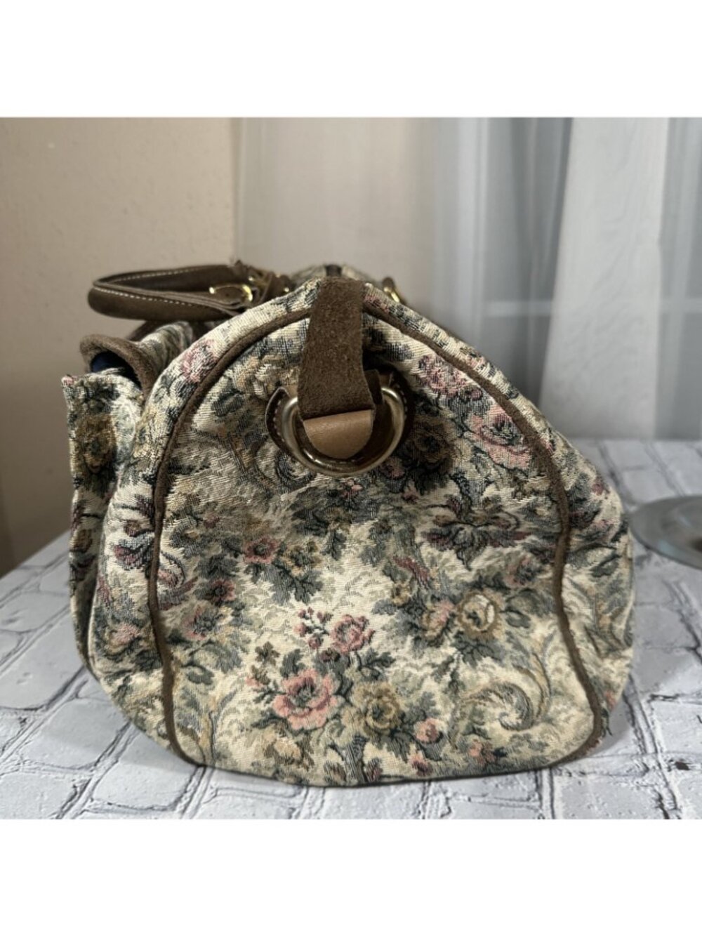 Vintage The French Company Tapestry Weekender Bag with Suede Trim 17.5”x10”x9” - Picture 2 of 15